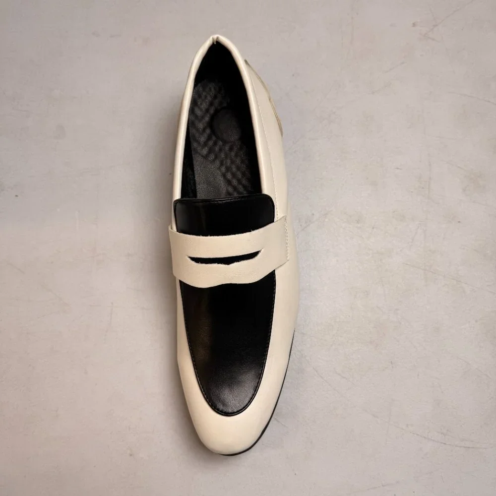 Santimon Men's US‎ 10-11 White/Black Penny Loafers Slip On Dress Shoes